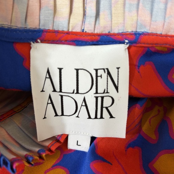 Alden Adair Oliver Top L Blue Red Floral Pleated Puff Sleeve Boho Blouse - Picture 10 of 12